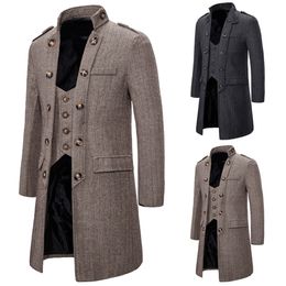 Men's Trench Coats European size coat medium length men's fake two-piece herringbone tweed coat windbreaker 230725