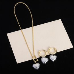 Love Ciondola la collana Eardrops Simple 925 Silver Heart Pendant 18K Gold Plated Hollow Circle Orecchini Trendy Women Headdress Set