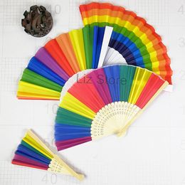 Rainbow Fans Folding Fans Art Colorful Hand Held Fan Summer Accessory For Birthday Wedding Party Decoration Party Favor Gift TH1009