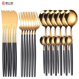 Dinnerware Sets 24pcs Upscale Gold Set Stainless Steel Tableware Knife Fork Coffee Spoon Flatware Dishwasher Safe Cutlery 230725