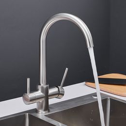 Nickel Kitchen Faucet with Direct Drink Tap Dual Spout Swivel Handheld Shower Kitchen Mixer Crane Hot Cold Kitchen Taps