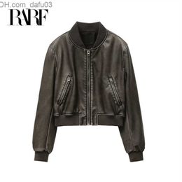 Women's Hoodies Sweatshirts RARF Women's 2023 New Vintage Imitation Leather Bomber Jacket Women's Top Z230726