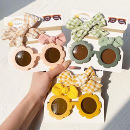 Hair Accessories 3Pcs/set Cute Kids Print Bows Headband Round Sunglasses Set Children Sun Glasses Protection Baby Summer