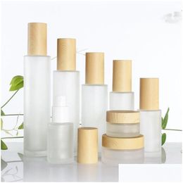 Packing Bottles 30Ml 40Ml 60Ml 80Ml 100Ml Frosted Glass Cream Jar With Plastic Imitated Wood Lid Makeup Lotion Pot Spray Pump Bottle D Otn1U