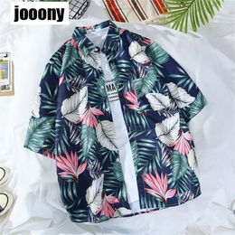 Mens Casual Shirts Summer Hawaiian beach seaside flower Shirt for Men Vintage Button Up Thin Half Short Sleeve Korean Fashion Clothes 230726