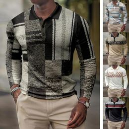 Men's Polos 2023 Men Polo Shirt 3D Digital Pattern Long-sleeved Turn-down Collar Casual TShirt Top