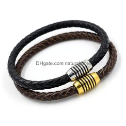 Charm Bracelets Weave Leather Bracelet Sier Gold Magnetic Clasp Braid Wristband Cuff Women Men Fashion Jewellery Will And Sandy Drop Del Dhmus