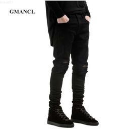 Men's New Black Ripped Skinny Hip Hop swag Denim Scratched Biker Jeans Joggers pants Famous Brand Designer Men Trousers 210318 L230726