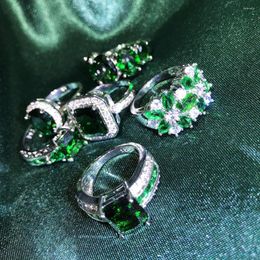 Cluster Rings Luxury Blue Green Silver Colour Engagement Wedding Ring Set For Bride Women Lady Gift Love Bohe Designer Jewellery