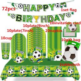 Other Event Party Supplies Green Football Theme Kids Birthday Party Tableware Set Supplies Baby Shower Soccer Sport Paper Cup Plate Napkin Family Decor 230725