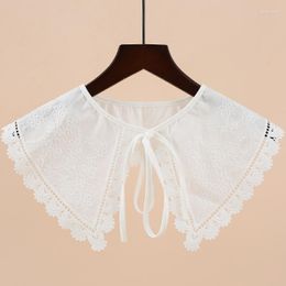 Bow Ties Sitonjwly Shirt Hollow Fake Collar Embroidered Floral White Shawl Doll False Detachable