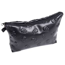 1 pc Black Skull Cosmetic Bag Women PU Leather Makeup Bag Travel Organiser For Cosmetics Toiletry Kit Bag Dropshipping