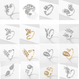 Cluster Rings Wholesale Light Luxury Zircon Ring For Women Jewellery Finger Adjustable Open Vintage Geometrical Party Birthday Gift