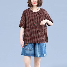 Women's Blouses Womens Casual Gingham Short Sleeve Top With Chic Pocket