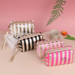 Cosmetic Bags Cases Stripe Makeup Comestic Case Clutch Pouch PU Laser Octagonal Storage Bag Womens Handbag Portable Toiletry Travel Organiser 230725