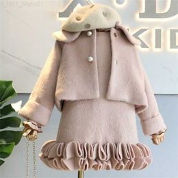 Giyim Setleri Moda Kızlar Kış Giysileri Set Uzun Kollu Kazak Elbise ve Kat 2 PCS Giyim Takım Yay Bebek Kıyafetleri Kızlar Kıyafetleri Y1106 Z230726