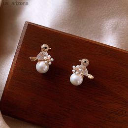 New Fashion Little Bird Earrings for Women Girl Exquisite Elegant Pearl Small Stud Earring Stylish Jewellery Personality Gift L230620