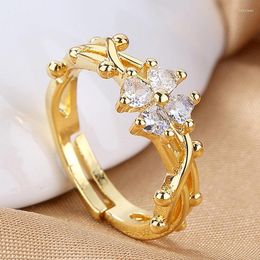 Cluster Rings 2023 S925 Sterling Silver Open Ring Fine Braided Clover Zircon For Women Mom Fashion Engagement Gifts Jewelry