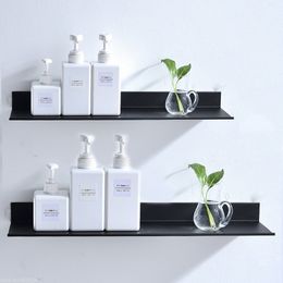 Bathroom Shelves Punch Free Floating Shelves for Wall Storage Self-adhesive Rack 20-50cm Kitchen Home Decor Bathroom Accessorie Modern Matt Black 230725