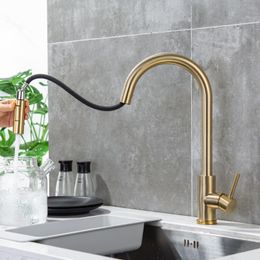 Kitchen Faucet Brushed Gold Pull Out Kitchen Tap Black Pull Down Kitchen Mixer Rotating Sink Faucet Mixer Tap SUS 304