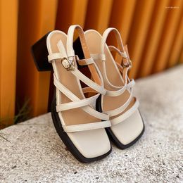 Sandals Heihaian 2023 Summer Simple Commuting Chunky Open-Toed Shoes Good Match With Thin Strap Combination Women
