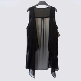 Women's Tanks Camis Chiffon Vests Women Holiday Street Solid Black Sweet Thin Summer All-match Fairy Outerwear Sexy Long Draped Open Stitch Vintage 230726