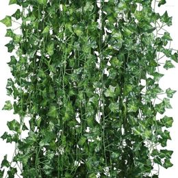 Decorative Flowers Artificial Ivy Leaf Garland Hanging Plant Silk Vine Faux Greenery Flower Green Leaves Wreath Home Garden Office Wedding