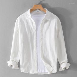 Men's Casual Shirts Spring Autumn Cotton Linen Long Sleeve Shirt Loose Trend White Fashion High-quality Men Hawaiian M-3XL