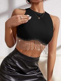 Women's Tanks Sexy Women Summer Solid Colour Patchwork Design Tassel Zipper Decor O-Neck Sleeveless Slim Pullovers Short Top