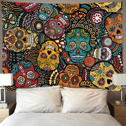Decorative Objects Figurines Mexican Sugar Skulls Wall Tapestry Hippie Art For Bedroom Living Room Dorm 230725