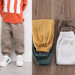 Trousers Emmabbay Toddler Kids Baby Boy Girl Wrinkle Cotton Linen Bloomers Pants Solid Soft Loose Long Trousers Casual Pants 230725