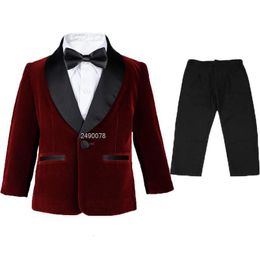 Suits Gentleman Kids 1 Year Birthday Dress Baby Boys Velvet Jacket Pants P ograph Suit Children Wedding Performance Party Piano Wear 230725