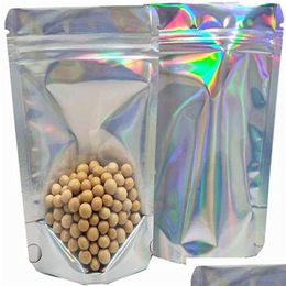 Packing Bags Resealable Stand Up Zipper Aluminium Foil Pouch Plastic Holographic Smell Proof Bag Food Storage Packaging Drop Delivery O Otons