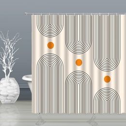 Shower Curtains Mid abstract century shower curtain arch sun moon Minimalism geometric curve stripe fabric Christmas landscape Bth curtain hook 230726