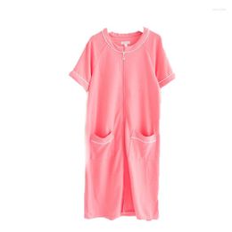 Women's Sleepwear Woman's Nightgown Air Layer Autumn Robe Short Sleeve Zipper Long Nightdress Pocket Oversized 4XL 125KG