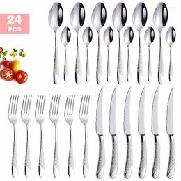 Dinnerware Sets Silver Tableware 24 Piece Western Cutlery Set Knife Spoon Fork Dinner Stainless Steel Drop