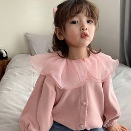 Jackets Girls Cardigan Fall Winter Baby Cute Sweet Clothing Kids Children Top Lace Lapel Jacket For Autumn 230725