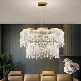 Chandeliers Luxury Gold Tassel Crystal Chandelier Nordic LED Circular Ceiling Pendant Lights Living Room Dining El Home Decor Hanglamp