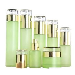 Packing Bottles Green Cosmetic Glass Lotion Bottle Packaging With Plastic Cap Empty Spray 20Ml 30Ml 40Ml 60Ml 80Ml 100Ml 120Ml Drop De Ot0Nb