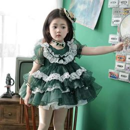 Girl Dresses Lolita Princess Green Dress Lace Short Sleeve Vestidos Kids High Quality Birthday Party Ball Gown Wz1165