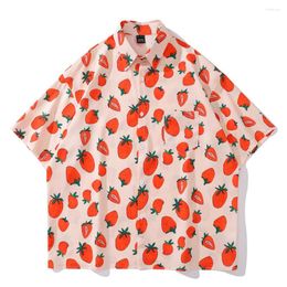 Men's Casual Shirts Strawberry Full Print Oversized Men Women Shirt Button Up Loose Hawaiian For Male Top 2023 Summer