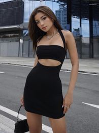 Casual Dresses Sexy Strap Black Hollow Out Bodycon Dress Summer Slim Backless Women Clothes Sleeveless Vestido De Mujer