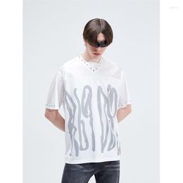 Men's T Shirts Diamond Stud Graffiti Logo Jersey Mesh Street Niche T-shirt Oversized Shirt Spring And Summer MEN Tops Tees R69