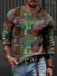 Men's T Shirts Fashion O-Neck Long Sleeve Tee For Men 2023 Spring Autumn Retro Slim Fit Pullover Tops Casual Printed Patchwork T-Shirts