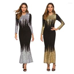 Casual Dresses Bronzing Printed Bodycon Women Dress Elegant O Neck Long Sleeve Mermaid Spring Club Party Maxi Vestidos Femme