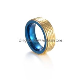 Band Rings 8Mm Blue Gold Two-Tone Tungsten Steel Ring Finger Men Rough Hip Hop Punk Carbide Fashion Jewellery Gift Will And Sandy Drop D Dh6Tg