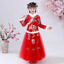 Ethnic Clothing Children's Year's Day Clothes Girls' Tang Dresses Velvet Thickened Princess Chinese Winter Cheongsam Ha