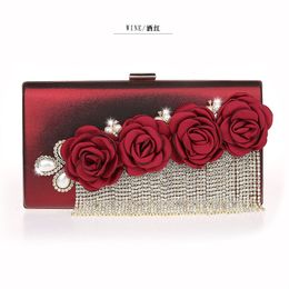 Evening Bags Fashion Burgundy Womens Bag Wedding Solid Day Clutches PU Handbag Bride Party Purse Makeup Shoulder 12011B 230725