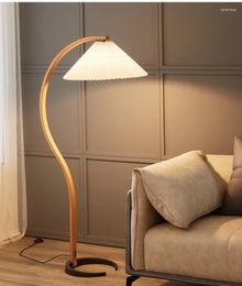 Floor Lamps Solid Wood Pleated Led For Living Room Standing Light Bedroom Bedside Lamp Indoor Lighting Fixtures Home Decor