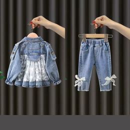 Jackets Children s Denim Trench Jean Embroidery Girls Kids clothing baby Lace coat Casual outerwear Spring Autumn 230725